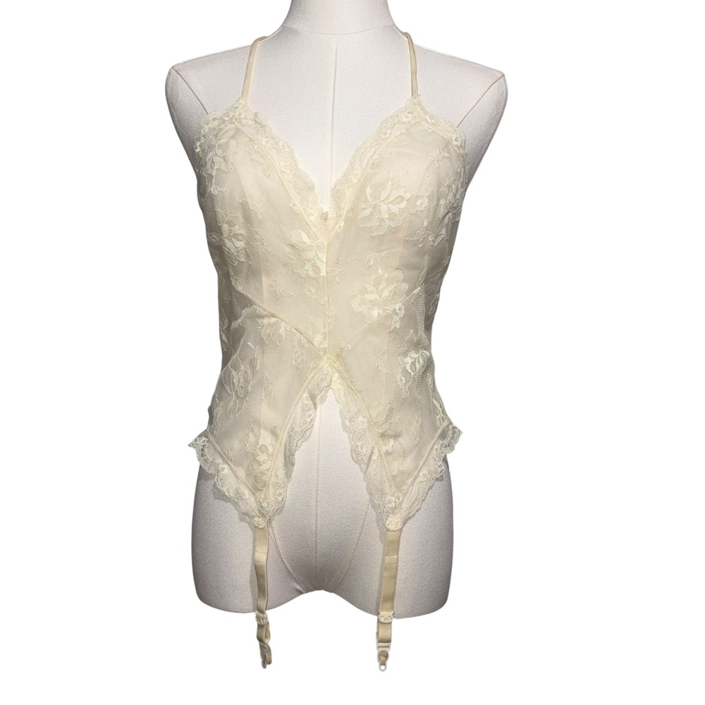 Vintage Glydons Garter Belt Camisole Women Vintage Lace Bridal Excellent Cream M